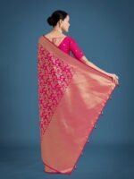 Silk Rani Pink Zaal Pattern Saree with Unstitched Blouse - Image 5