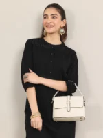 Black Solid Cotton Straight Kurta - Image 4