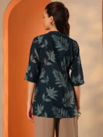 Blue Printed Silk Blend Straight Short Kurti - Image 3