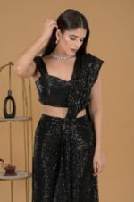 Black Starlet Glamour Ready-to-Wear Sequinned Draped Saree and Blouse Set for Women Girls | Fashion Wear for Party | Wedding Saree | Ethnic Wear | Festivewear - Image 4