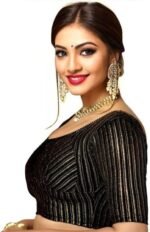 Jacquard Striped Stretchable Fit & Comfy Round Neck Half Sleeve Readymade Saree Blouse Stylish Crop Top Choli for Girls & Women - Image 3