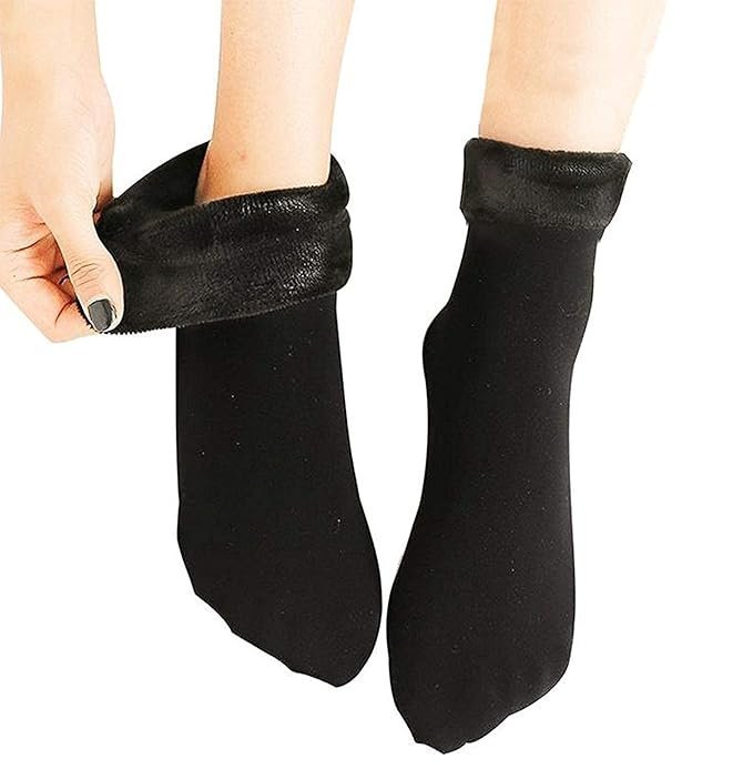 61789s2wPQL._SX679_.jpg Womens,Girls winter socks dual side velvet socks skin socks soft warm socks high stretch black color-1 pair - Image 1