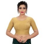 Round Neck Dobby Cotton Lycra Stretchable Elbow Sleeve Readymade Saree Blouse for Women Stylish (Free Size)