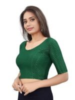 Round Neck Dobby Cotton Lycra Stretchable Elbow Half Sleeve Readymade Saree Blouse for Women Stylish - Image 2