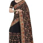 Black Kashmiri Resham Heavy Embroidered Border Work Georgette Saree Sari with Heavy Work UnStitch Blouse Piece For Women & Girls
