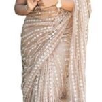 Saree For Women's And Girls Net Fabric Saree With Fancy Sequance Embroidery Work With Feather Lace In Pallu