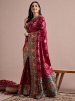 Pink Woven Viscose Saree with Unstitched Blouse - Image 3
