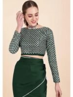 Green Saree with Unstitched Blouse - Image 2