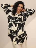 Off White Printed Silk Blend Straight Tunic