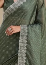 Mehendi Zariwork Satin Saree - Image 4