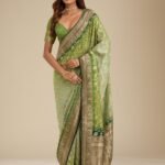 Leaf Green Zari Georgette Saree with Unstitched Blouse