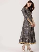 Blue Printed Chanderi Silk Kurta - Image 2