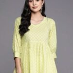 Green Printed Cotton Straight Kurti