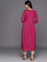 Magenta Printed Rayon A-Line Kurta - Image 2