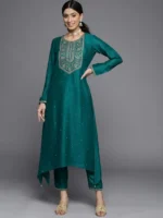 Teal Yoke Design Silk Kurta - Image 2