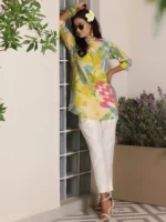 Cream Printed Silk Blend Straight Kurti - Image 5