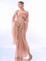 Women's Chiffon All Over Fix Diamond & Lace Work Saree With Art Silk Matching Unstitched Blouse Piece - Image 4