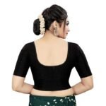 Round Neck Dobby Cotton Lycra Stretchable Elbow Sleeve Readymade Saree Blouse for Women Stylish (Free Size) - Image 2